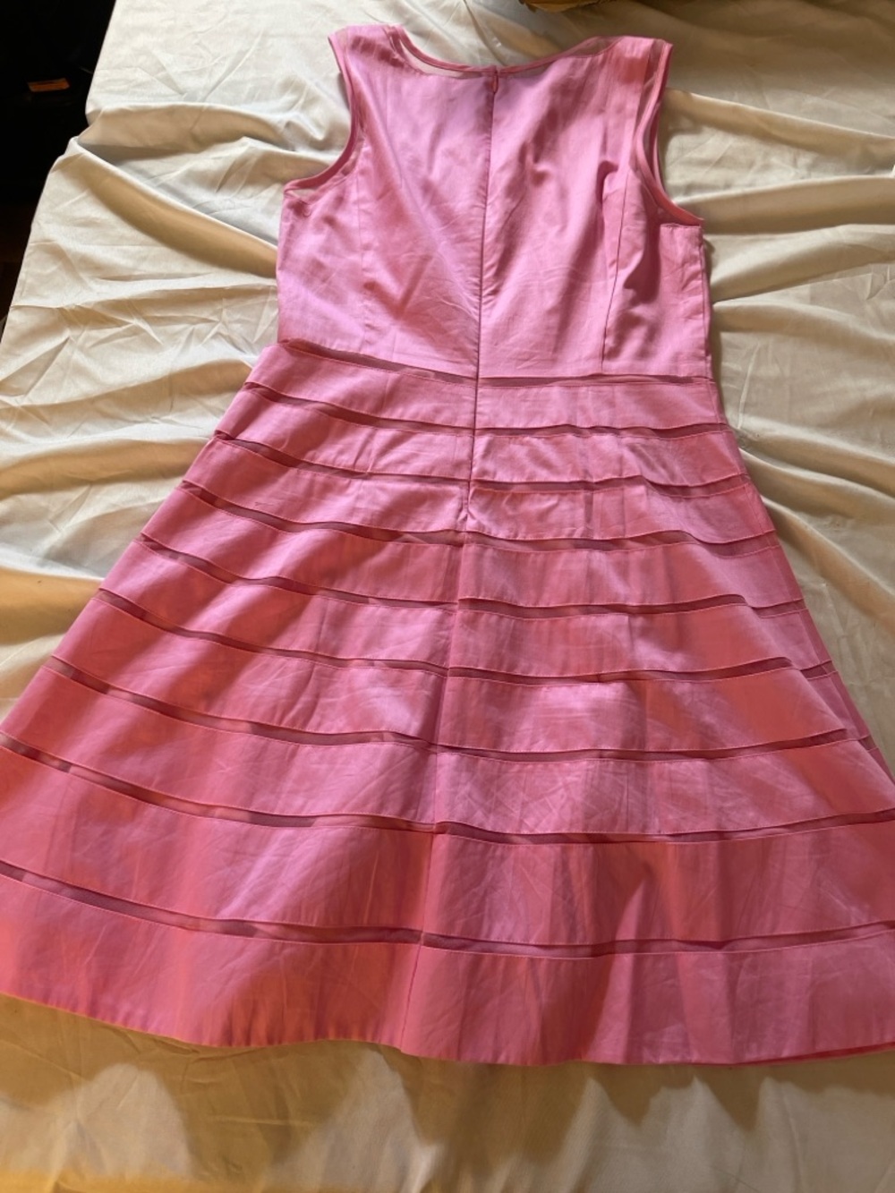 Ann Taylor Pink Fit Flare Dress SZ 8 Sleeveless Pleated A-Line Knee Length Lined - Picture 4 of 8